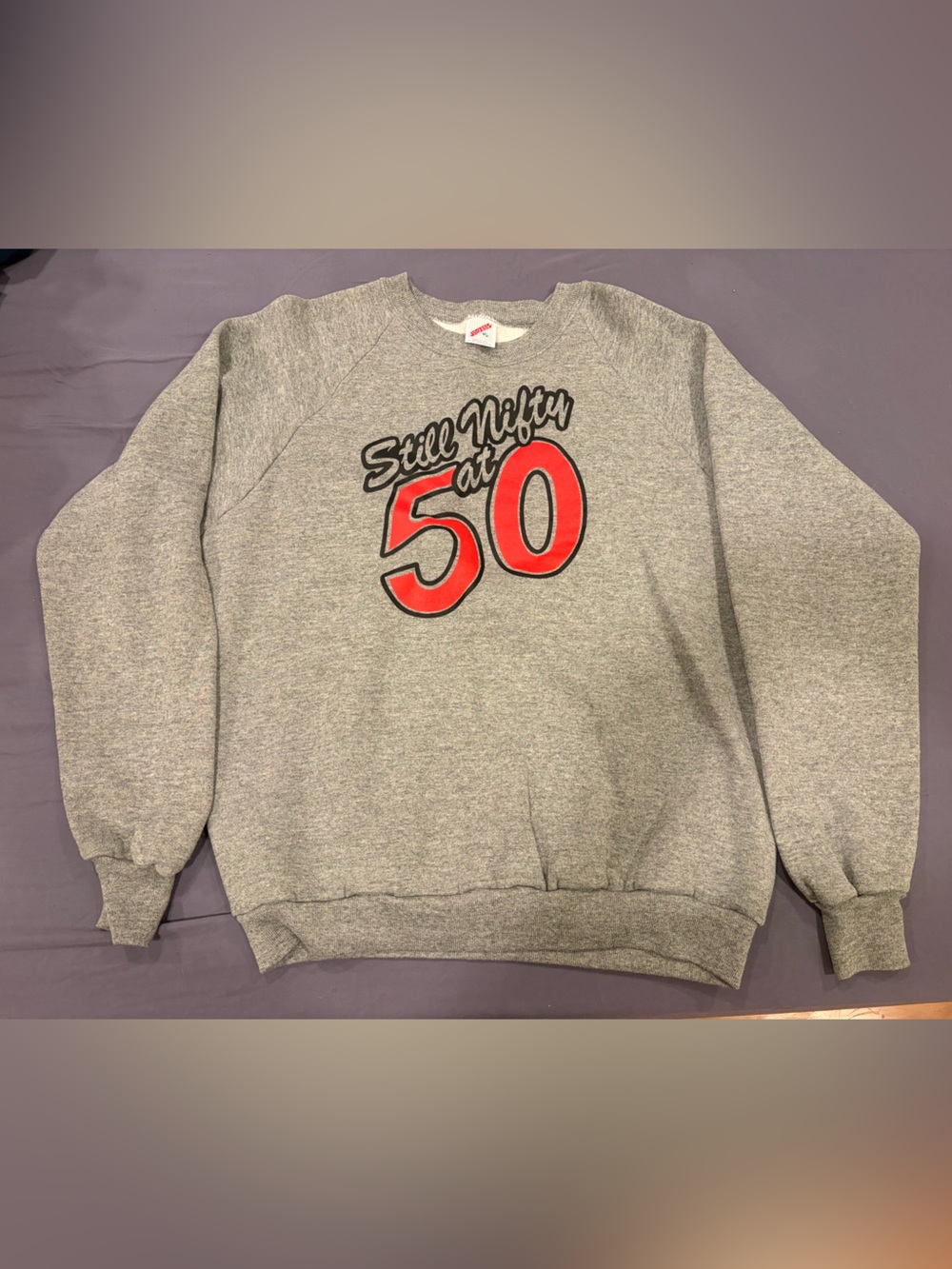 Vintage Jerzees Gray Crewneck Sweatshirt “Still Nifty At 50”